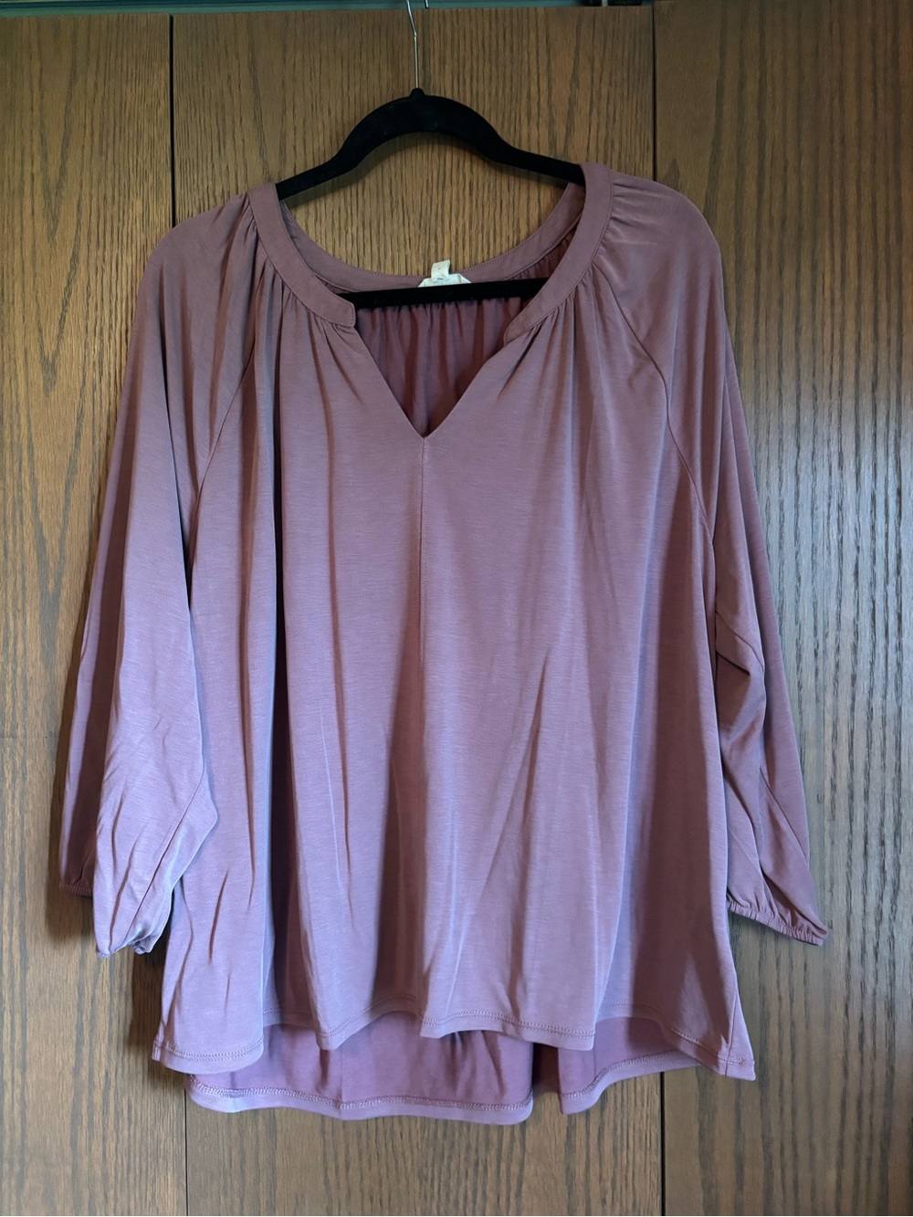 Lucky Brand Mauve V-Neck Gathered Sleeve Tunic